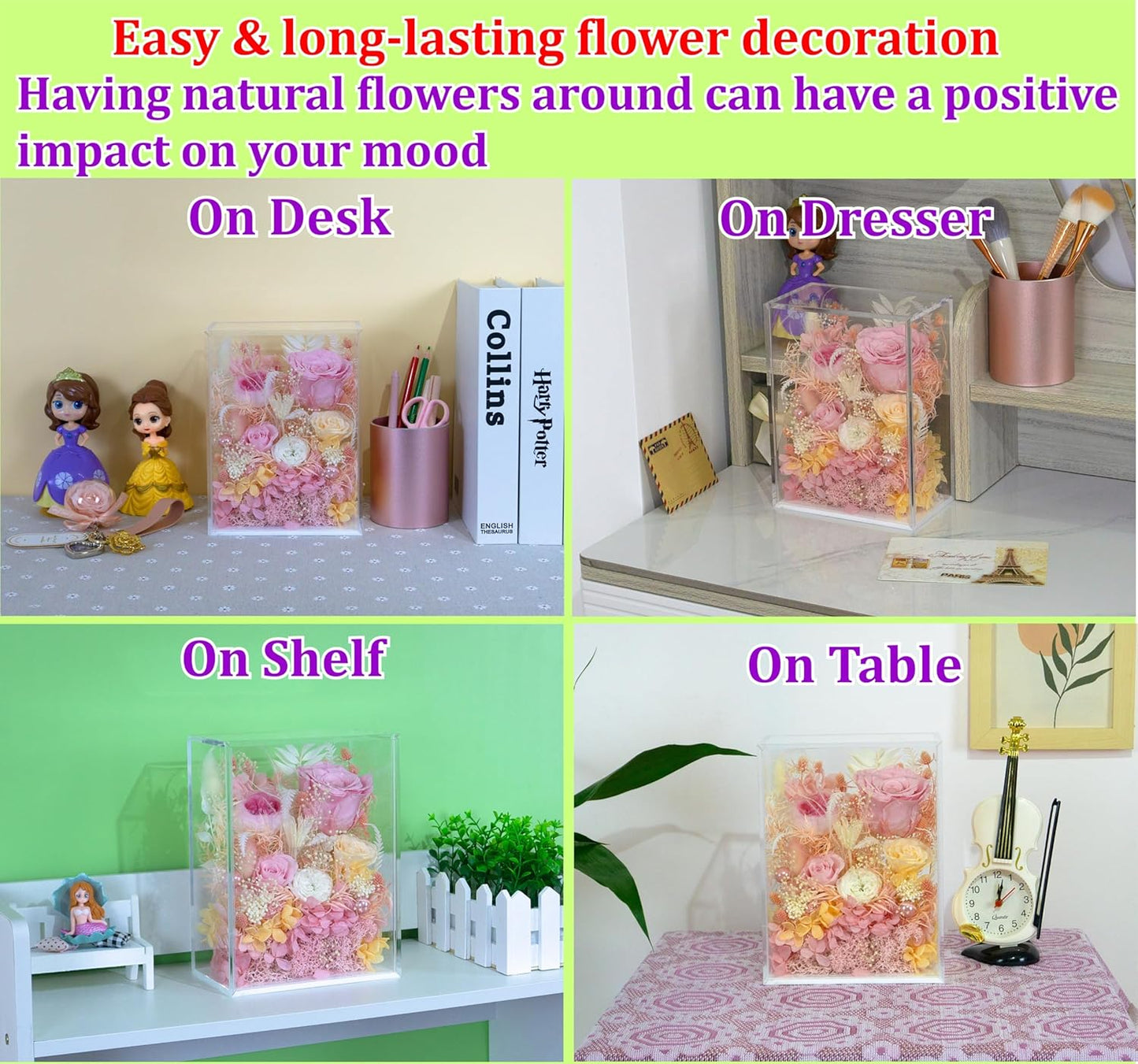 Valley of Rain & Forest Long-Lasting Real Flowers, Handcrafted Preserved Rose Bush For you to Send Love for All Occasions, Floral Arrangement for Indoor Decoration (Pink Rose)
