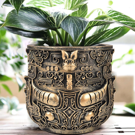 Tribal Vintage Face Planter,Lightweight Unique Plant Pots with Drainage,Eclectic Small Succulent Flower Planters Pots for Outdoor&Indoor Plants,Funny Garden Pot for Room Decor(5.5in)