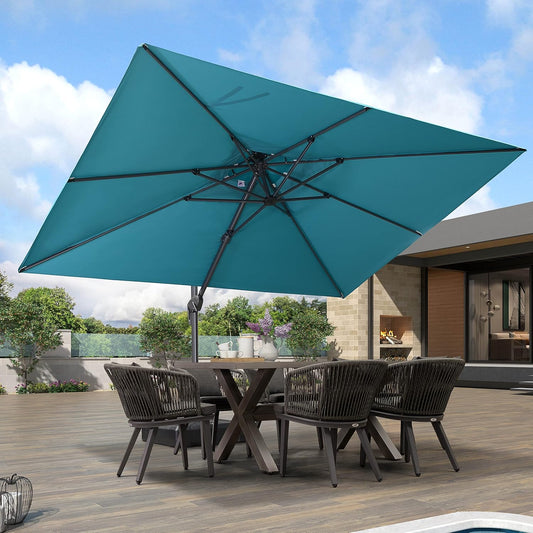 PURPLE LEAF 9' X 12' Cantilever Outdoor Umbrellas Large Patio Umbrella Hanging Double Top Rectangle Offset Umbrella with 360°Rotation Tilting Umbrella Outdoor Patio, Turquoise Blue