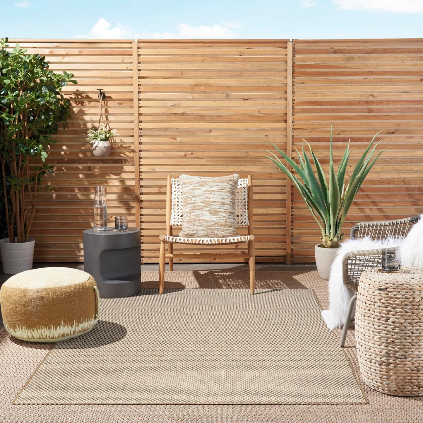 Nourison Home Courtyard Jute Ivory 5' x 7' Area Rug - Easy Clean, Non Shedding, Bed Room, Living Room, Dining Room, Kitchen (5' x 7')