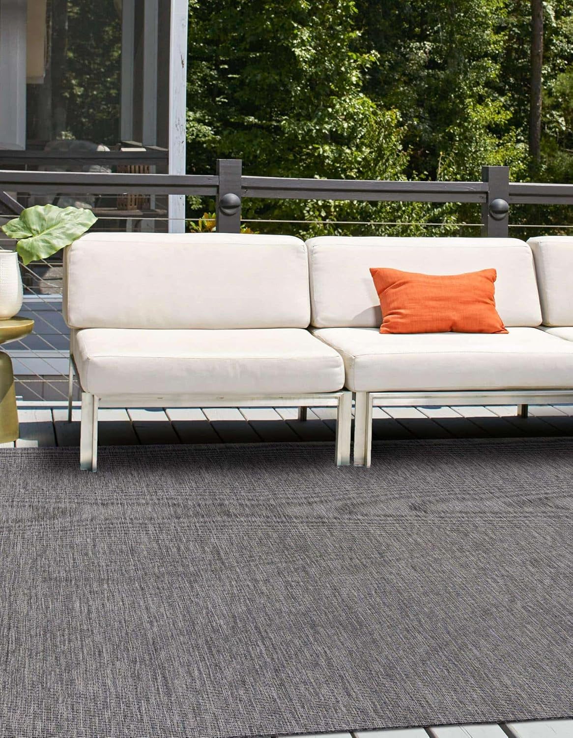 Unique Loom Outdoor Solid Collection Area Rug (10' Square Black/Ivory)