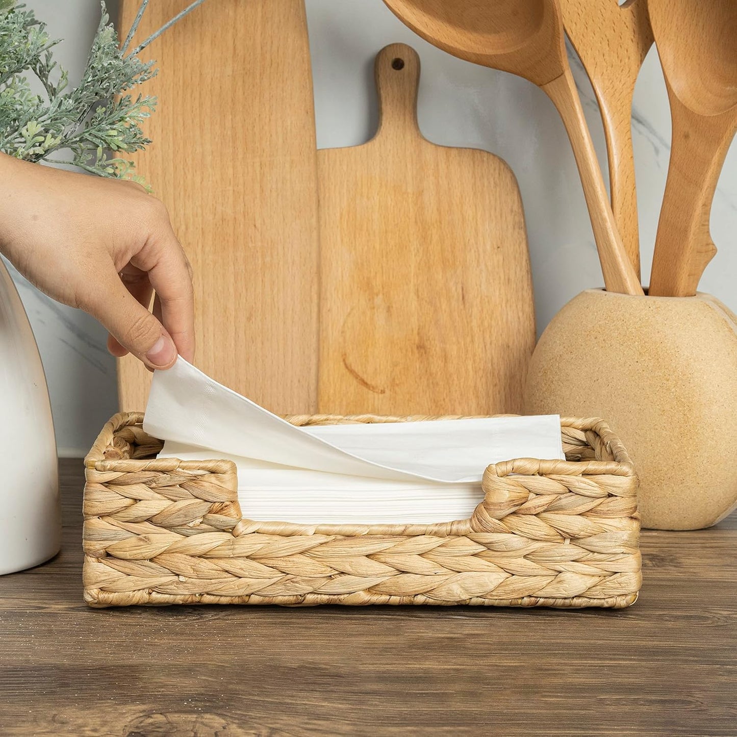 CLAYNIX Rattan Napkin Holders for Table, Napkins Holder For Paper Napkins, Kitchen Luncheon Paper on Boho Dining Countertop - Rectangle