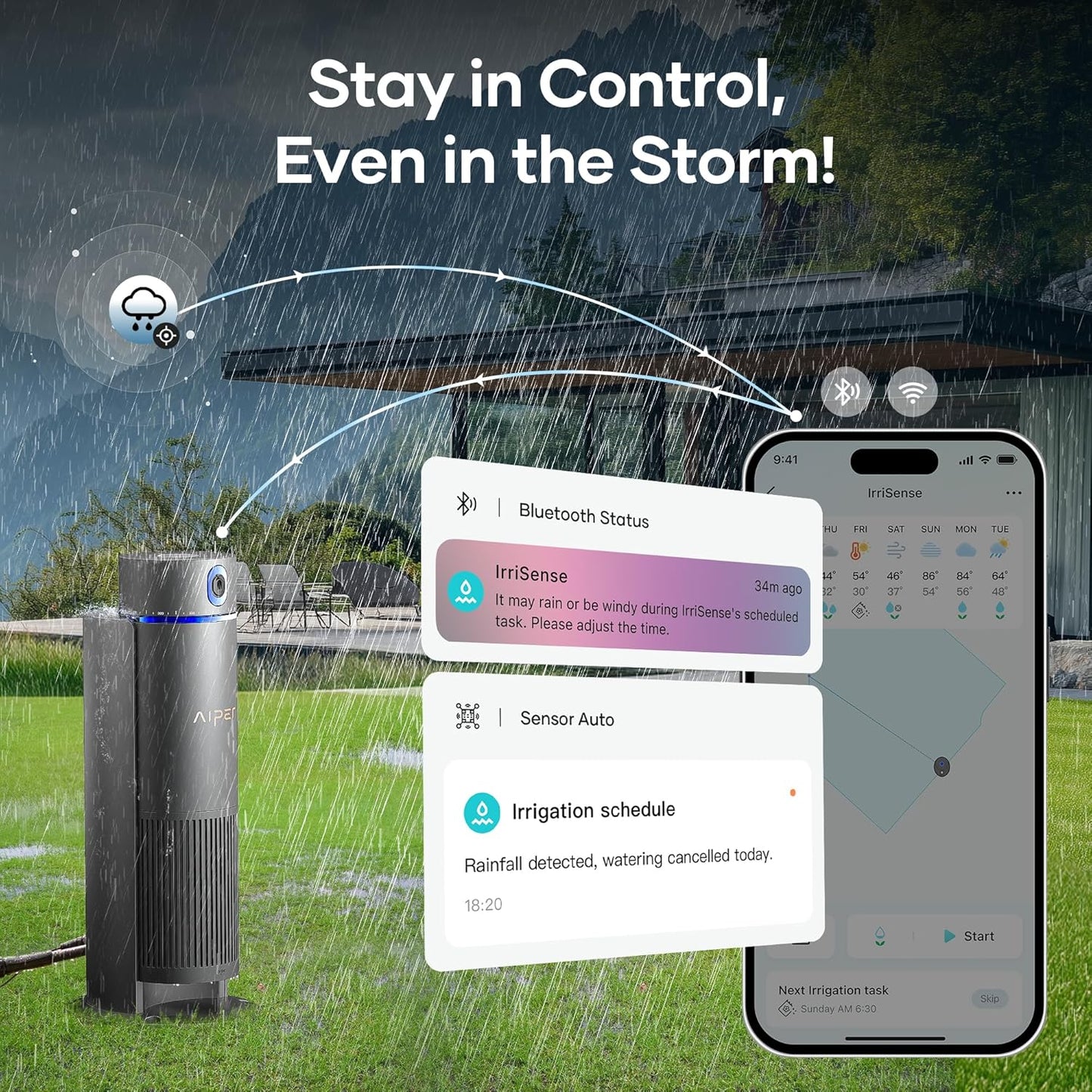 AIPER IrriSense Smart Sprinkler Irrigation System, App-Controlled, Custom Watering Map & Schedule, DIY Install, Covers up to 4,800 sq.ft., Weather Adaptive & Water-Saving, Gray