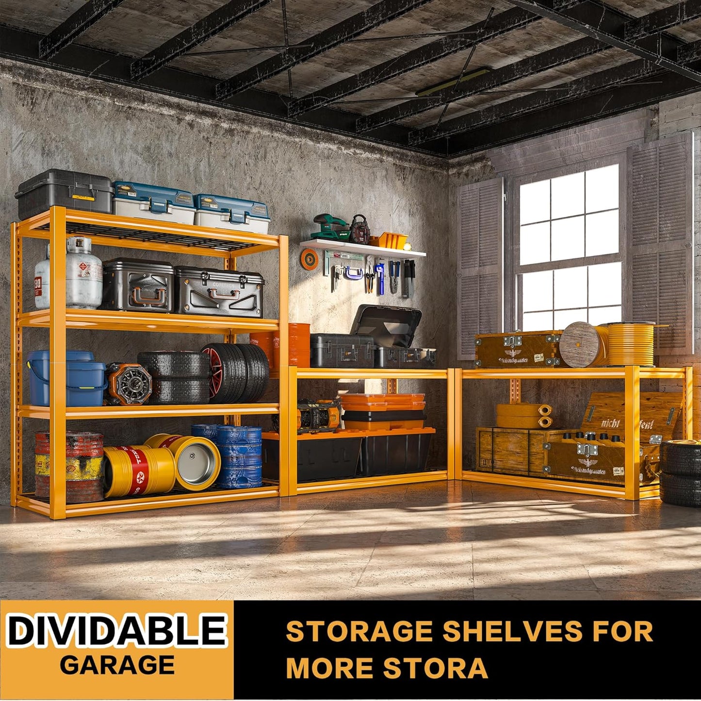 REIBII 40" W Garage Shelving 2240 LBS Storage Shelves Adjustable Heavy Duty Shelving 4 Tier Metal Shelves for Storage 59.5"H Metal Shelf for Pantry Basement Warehouse 40"W × 19.5"D × 59.5"H, 2 Pack