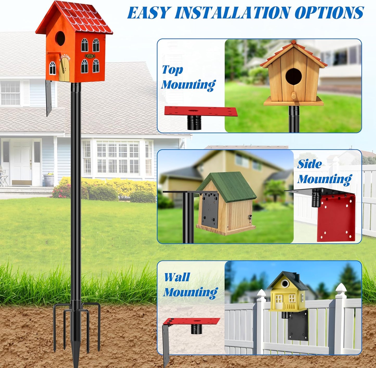 Ottsuls Bird Feeder Pole, 92 Inch Heavy Duty Bird House Pole Kit for Outdoors, with Wooden Board, 5-Prong Base Feeding Station for Wild Birds Watching, Adjustable Feeder Stand (House Not Included)