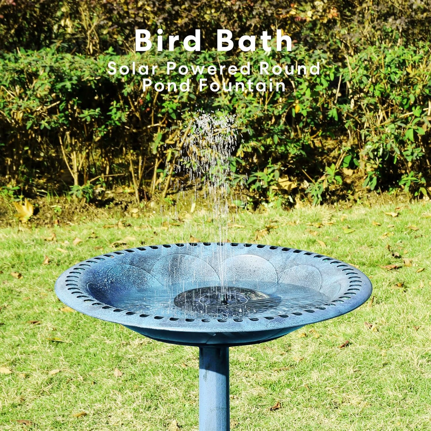 VIVOHOME Polyresin Antique Outdoor Blue Garden Bird Bath and Solar Powered Round Pond Fountain Combo Set