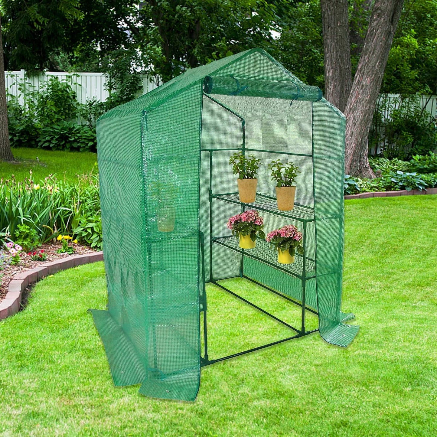 Walk-in Greenhouse Replacement Cover with Roll-Up Zipper Door- 56"x56"x76" PE Plant Gardening Greenhouse Cover for Gardening Plants Cold Frost Protection Wind Rain Proof (Frame Not Include)