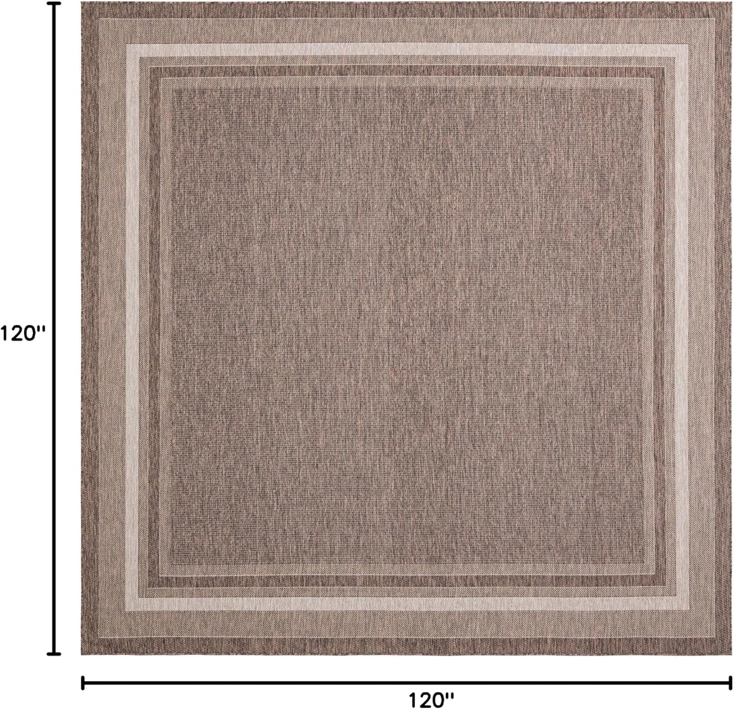 Unique Loom Outdoor Border Collection Area Rug - Soft Border (10' Square Brown/Ivory)