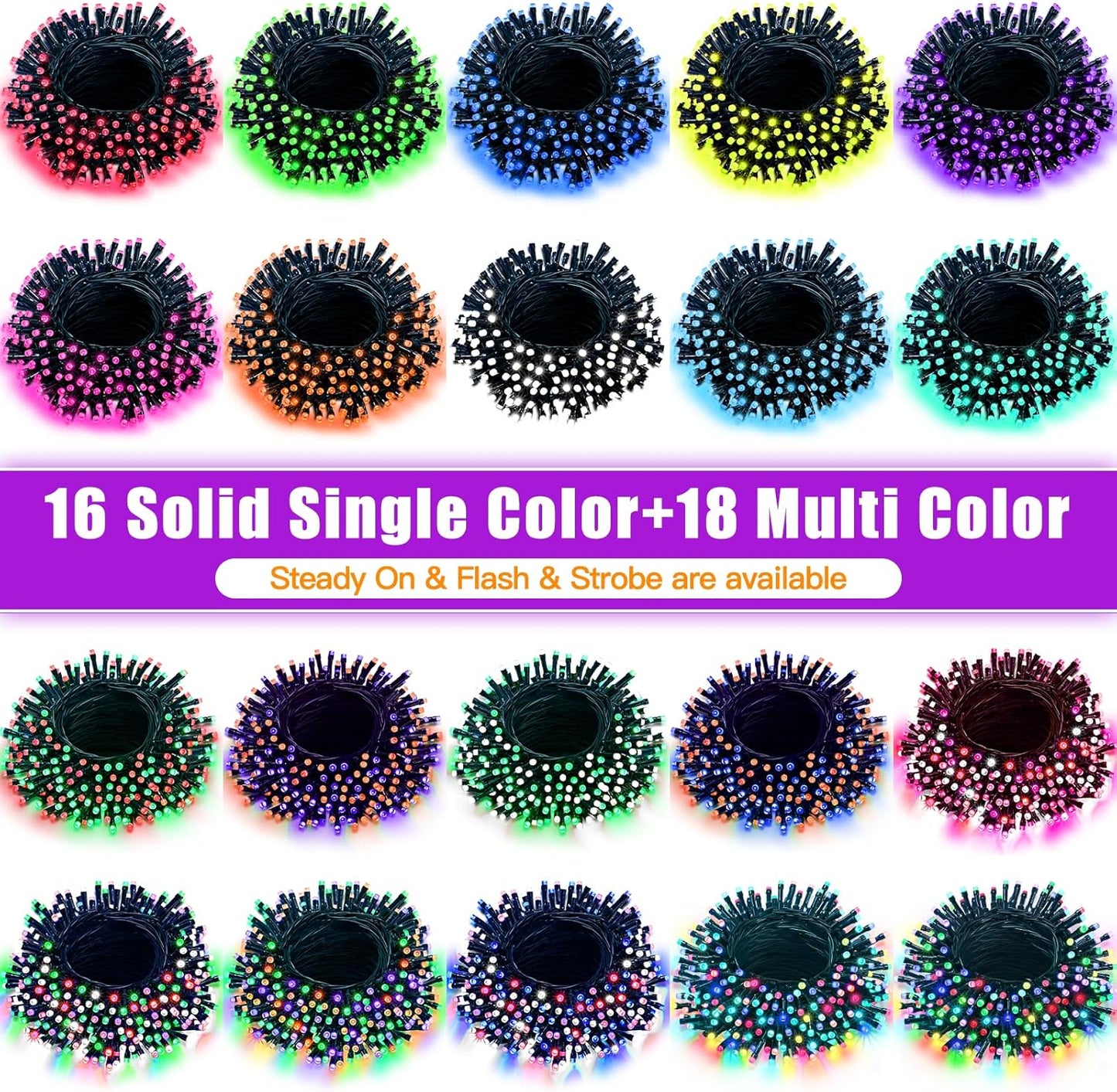 LitHome 100LED Solar Christmas Lights Outdoor, 33FT 34Colors Solar/USB String Lights Waterproof with Remote, 102 Modes Color Changing Halloween String Light Dimmable for Indoor Xmas Tree Party Decor
