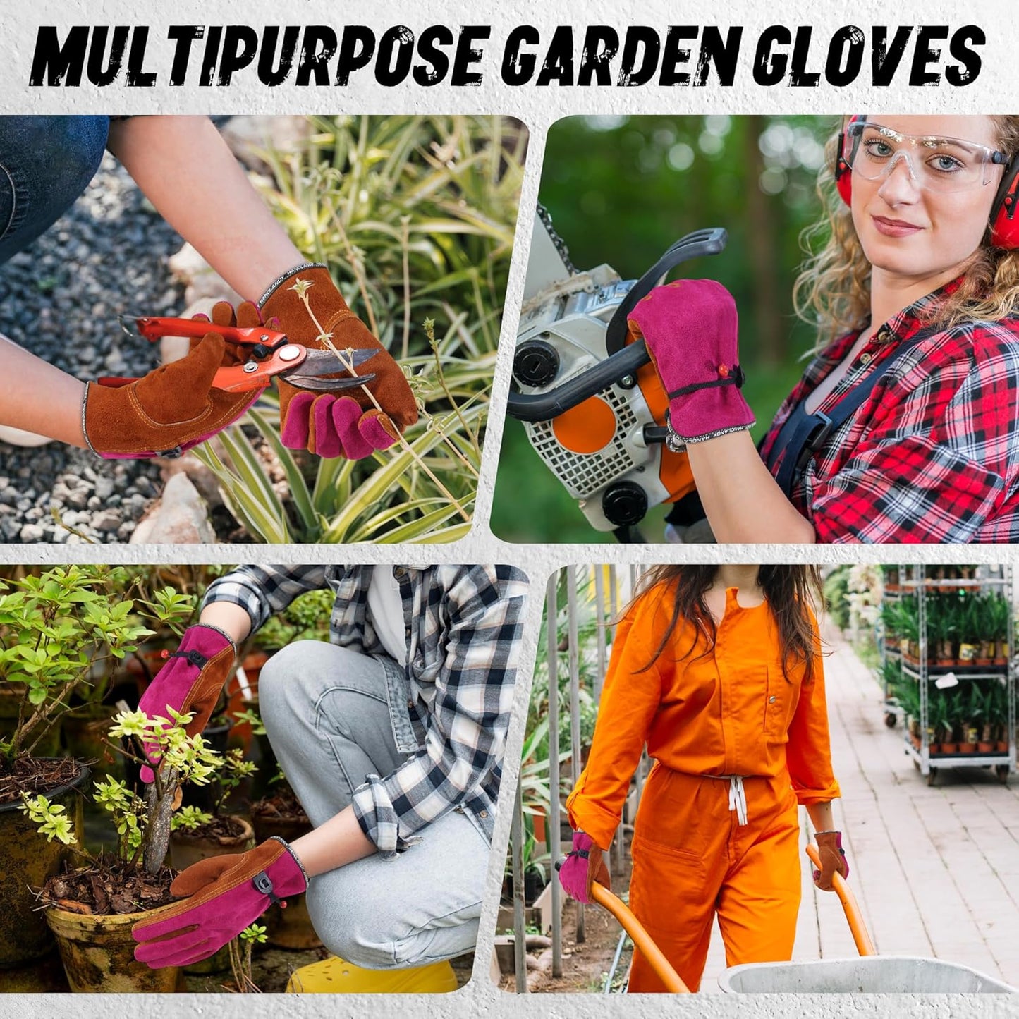 HLDD HANDLANDY Leather Work Gloves for Men & Women, Adjustable Wrist Cowhide Gardening Glove with Reinforced Palm for Driver