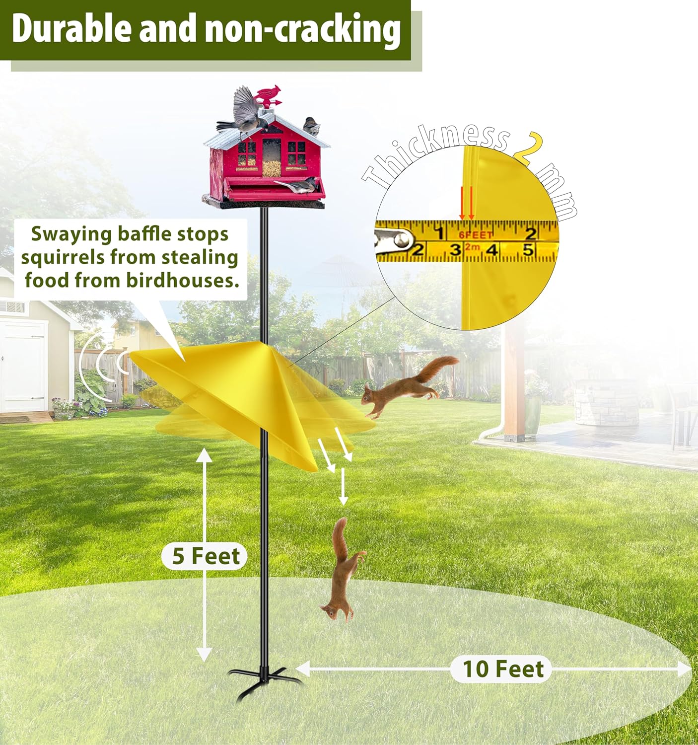 Squirrel Baffle for Bird Feeder Pole, 19-Inch Outdoor Bird Feeder Guard, Squirrel-Proof Birdhouse Baffles, Shepherd's Hook for Outside(Yellow)