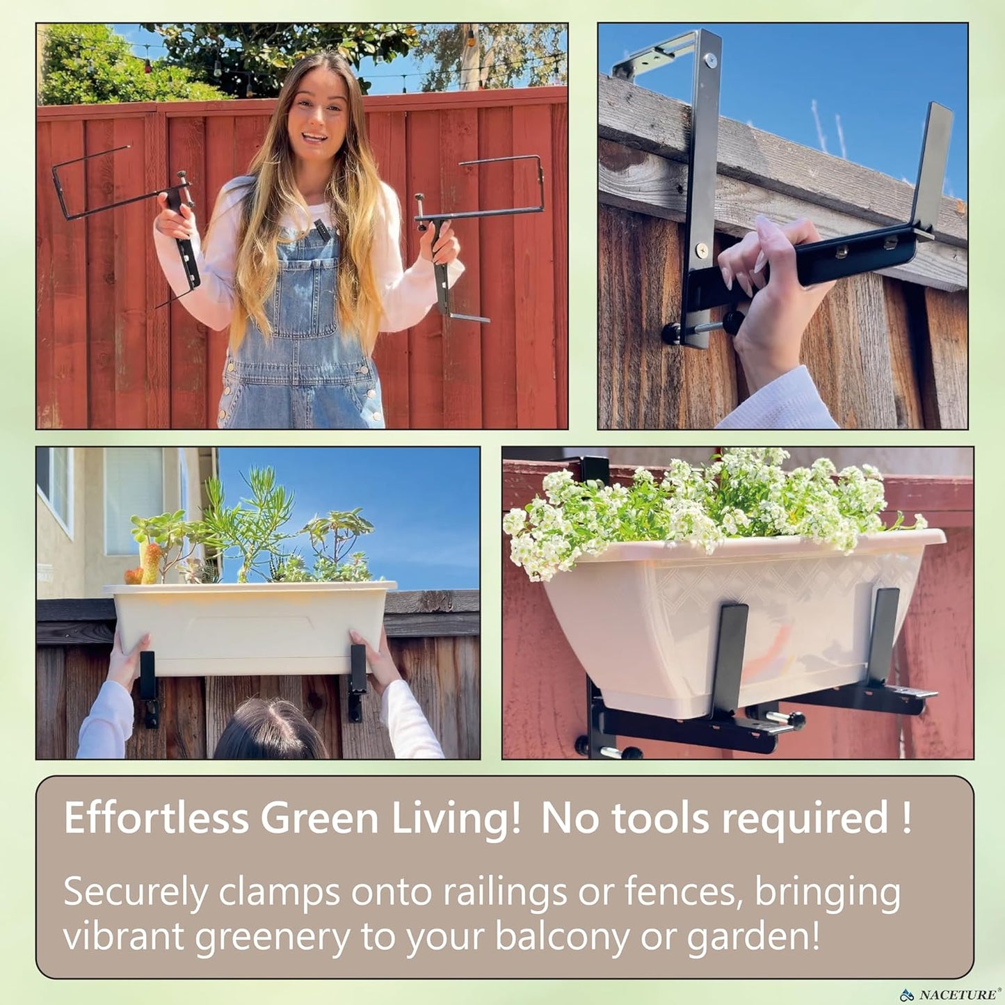 Window Box Brackets for Railing- 2 Pcs Adjustable Planter - Sturdy, Stable Flower Box Brackets for Railings, Balconies and Fences- Upright Railing Plant Holder (Black 2 Pack)