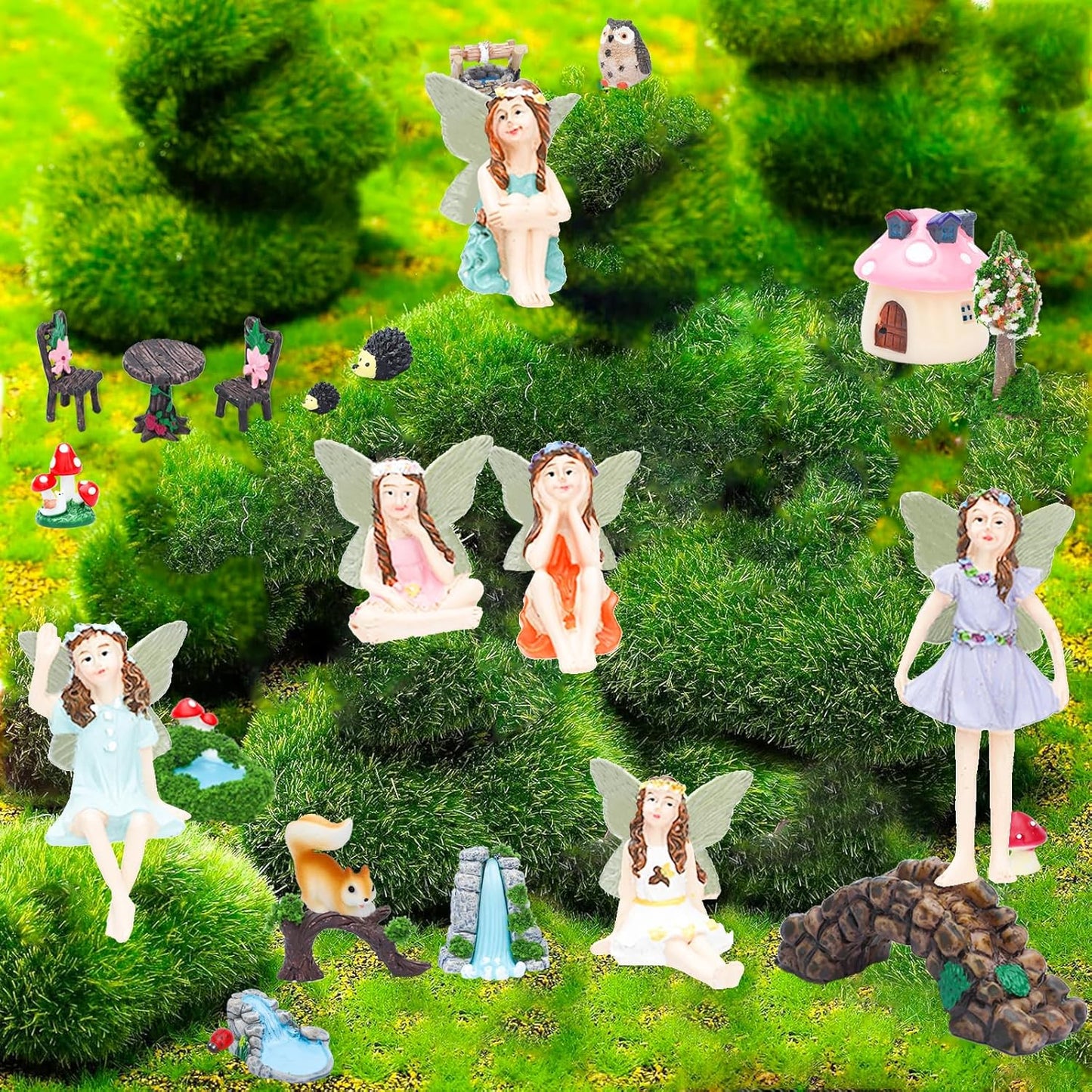 ONEST 27 Pieces Miniature Fairy Garden Accessories Small Fairy Figurines Hand Painted Fairies Figures for Car Decor Garden Flower Pot Birthday Cake Topper