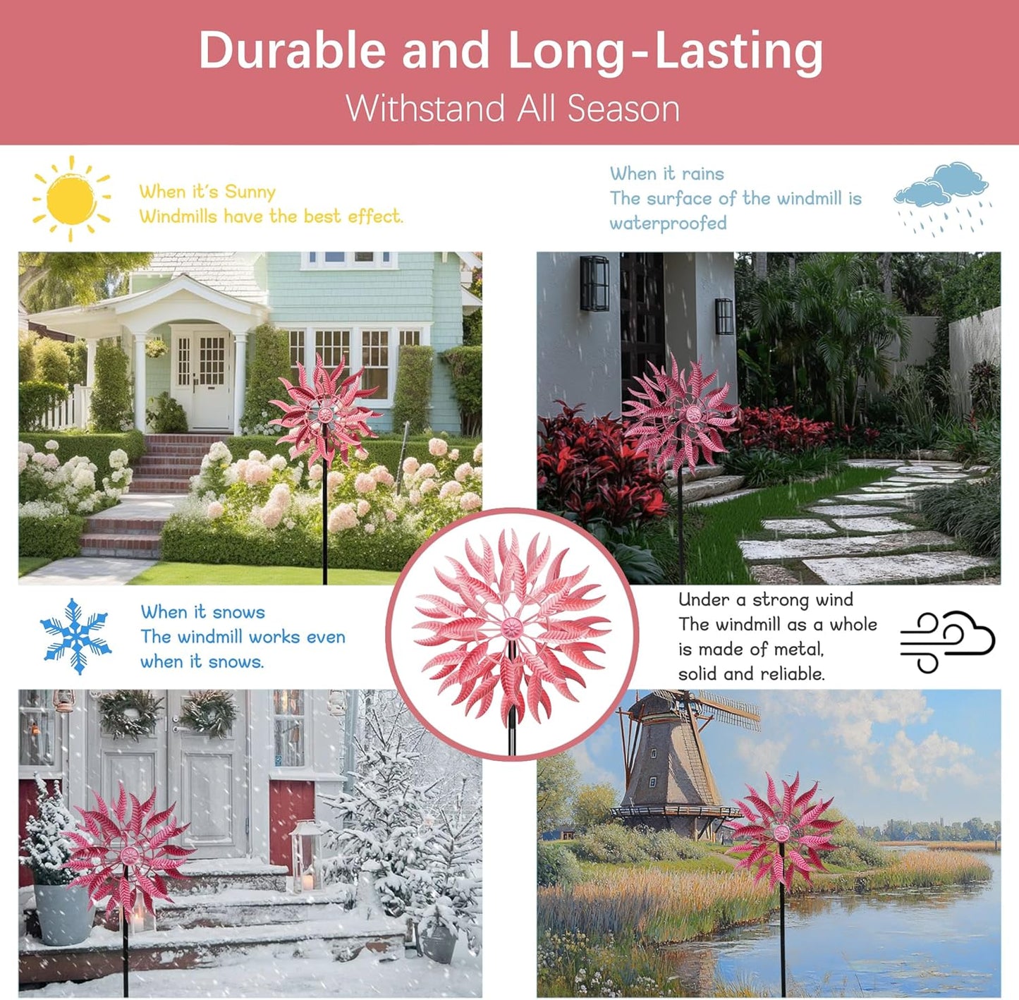 SenflameLarge Outdoor Metal Wind Spinner,Two-Way Wind Sculptures,360 Degrees Kinetic Wind Spinners Yard Art Decor for Patio, Lawn & Garden 63 * 13.4 Inches