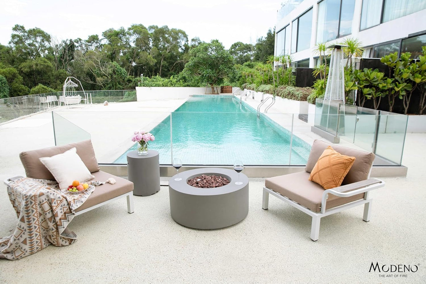 AMS Fireplace | Modeno | Tramore | Firepit Table | Cover and Lava Rocks Included | (Fuel: Natural Gas - Light Gray)