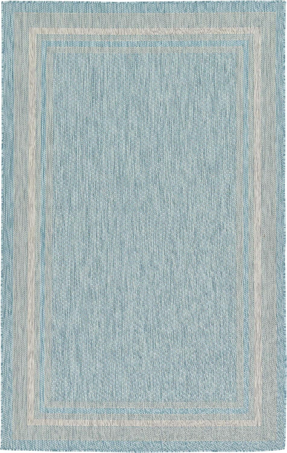 Unique Loom Outdoor Border Collection Area Rug - Soft Border (5' 1" x 8' Rectangle, Aquamarine/ Ivory)