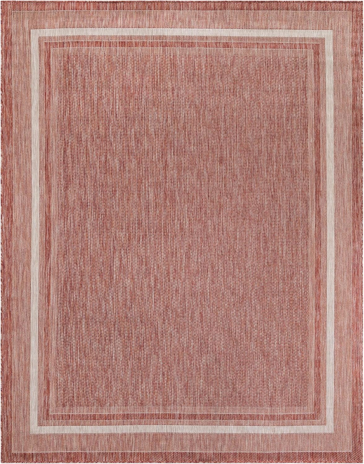 Unique Loom Outdoor Border Collection Area Rug - Soft Border (7' 10" x 10' Rectangle Rust Red/Ivory)