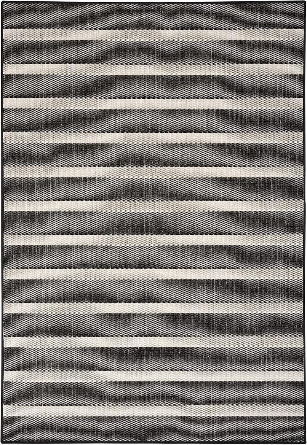 Nourison Home Positano Indoor/Outdoor Black Ivory 4' x 6' Area Rug, Easy Clean, Non Shedding, Bed Room, Living Room, Dining Room, Deck, Backyard, Patio (4x6)