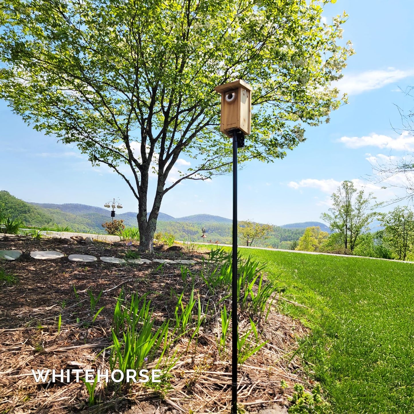 WHITEHORSE Bird House Pole Mount- A Professional Bird Feeder Pole for Outside - Very Sturdy Against Strong Winds - 7’ Tall Bird House Poles for Outdoors - Pole for Bird Feeders - Bluebird House Pole