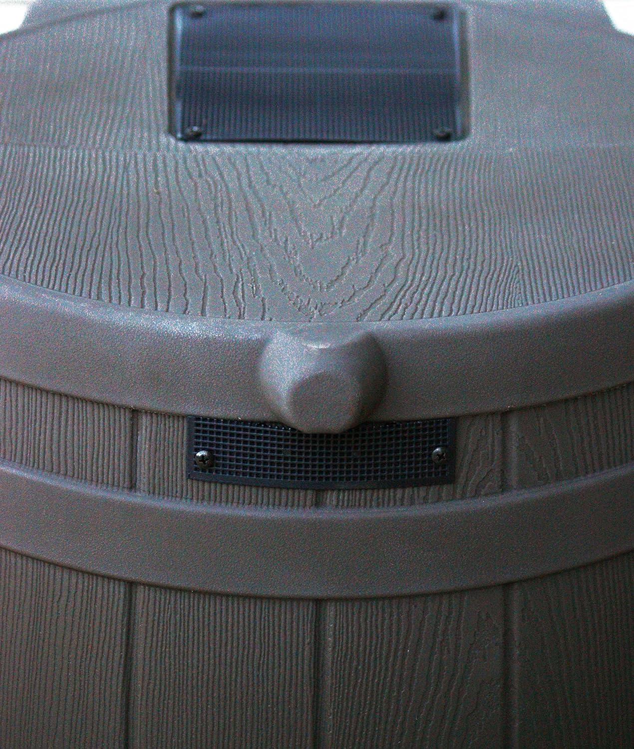 Good Ideas Rain Wizard Water Collection Plastic Barrel, Oak, 50 Gallon - Linkable Flat-Back Faux Wood Rainwater Catcher Storage Drum w/ Robust Metal Spigot & Fine Mesh Screen