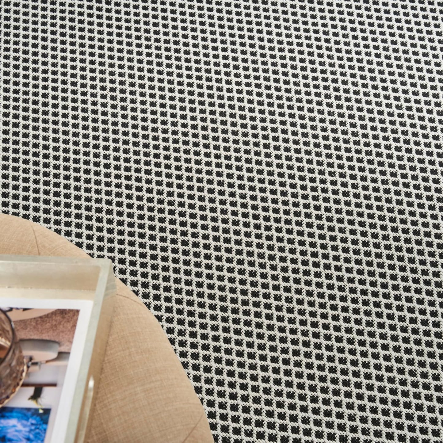 Nourison Home Courtyard Black White 10' x 14' Area Rug - Easy Clean, Non Shedding, Bed Room, Living Room, Dining Room, Kitchen (10' x 14')