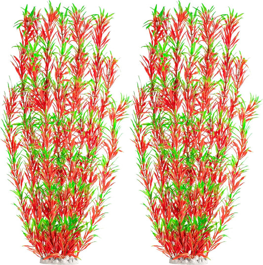 MyLifeUNIT Aquarium Plants, 21 Inches Tall Plastic Fish Tank Plants for Fish Tank Decorations and Aquarium Decor (Wine Red)